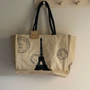 Paris-Themed Tote Bag with Black Handles